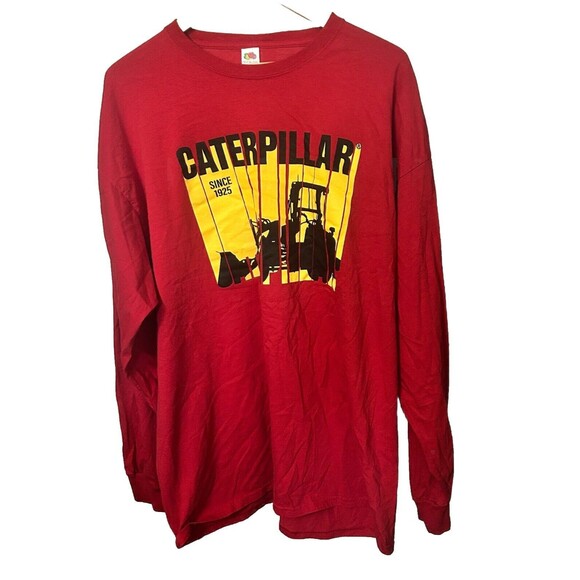 Caterpillar Men's 2XL Red Long Sleeve T-Shirt Tractor CAT Bulldozer Equipment - Picture 1 of 8